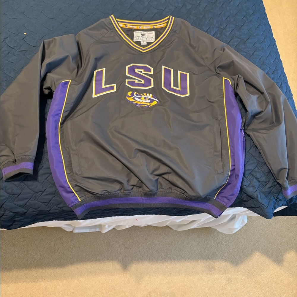 LSU Gray and Purple Pullover windbreaker Jacket